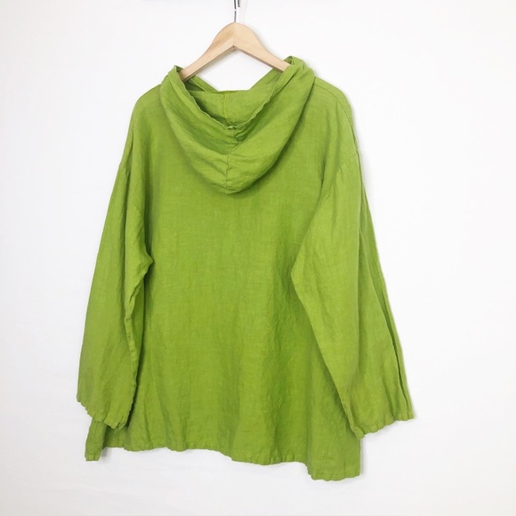 Bryn Walker lime green linen, hooded, lagoonlok tunic top - Picture 5 of 9